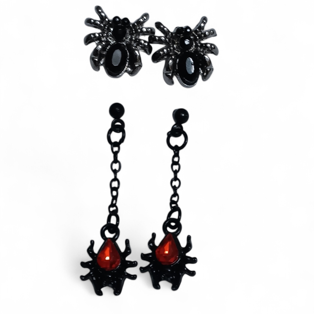 🌟3/$15 Black and Red Rhinestone Spider Earring Set